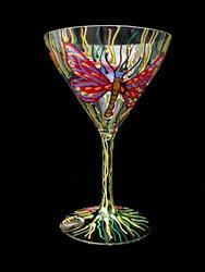 Bellissimo M1400STEM Hand Painted Butterfly Meadow Design 7.5 oz. Martini Glass