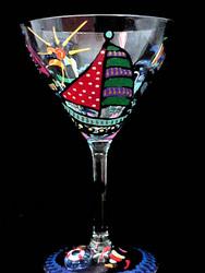 Bellissimo M1800STEM Hand Painted Sailboat Regatta Design 7.5 oz. Martini Glass