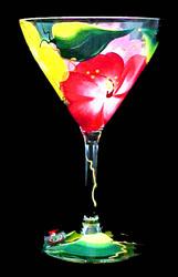 Bellissimo M2200STEM Hand Painted Hibiscus Design 7.5 oz. Martini Glass