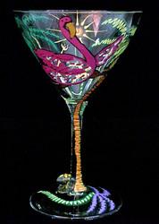 Bellissimo M3000STEM Hand Painted Flamingo Frolic Design 7.5 oz. Martini Glass