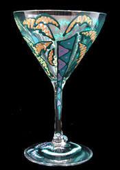 Bellissimo M3001STEM Hand Painted Party Palms Design 7.5 oz. Martini Glass