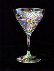 Bellissimo M3098STEM Hand Painted Mardi Gras Fireworks Design 7.5 oz. Martini Glass