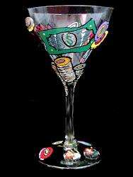 Bellissimo M3397STEM Hand Painted Casino Cards Chips Design 7.5 oz. Martini Glass
