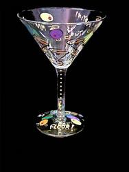 Bellissimo M9000STEM Hand Painted One Martini Two Martini Design 7.5 oz. Martini Glass
