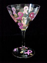 Bellissimo M9003STEM Hand Painted Pretty in Pink Design 7.5 oz. Martini Glass