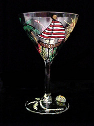 Bellissimo M9196STEM Hand Painted Caribbean Excitement Design 7.5 oz. Martini Glass