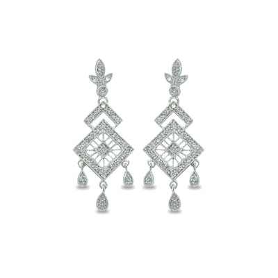 JewelryCastle 3-787-DE 14K White Gold Diamond Chandelier Earrings