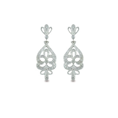 JewelryCastle 3-791-WDE 14K White Gold Diamond Chandelier Earrings