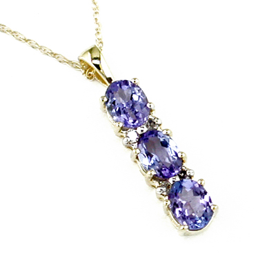 14K Gold Diamond and Three Stone Tanzanite Pendant tanzanite pendant