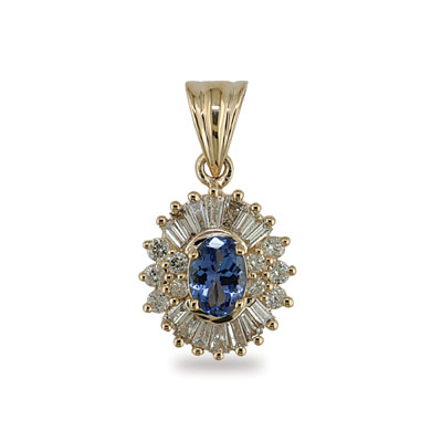 14K Gold Diamond and Oval Tanzanite Pendant tanzanite pendant
