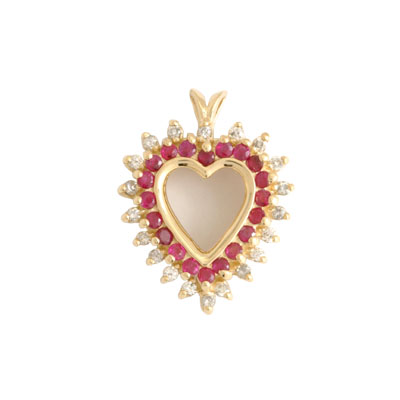 14K Yellow Gold Ruby and Diamond Heart Pendant