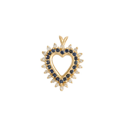 14K Yellow Gold Sapphire and Diamond Heart Pendant
