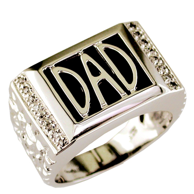 Mens 925 Sterling Silver Diamond and Onyx Dad Ring Size 9