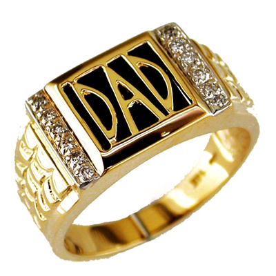 Mens 14K Yellow Gold Diamond and Onyx Dad Ring Size 9