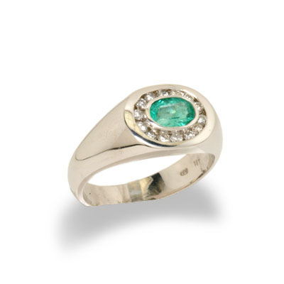 14K Gold Mens Emerald and Diamond Ring Size 10