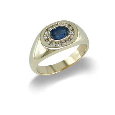 14K Gold Mens Sapphire and Diamond Ring Size 10