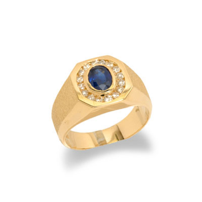 14K Gold Mens Sapphire and Diamond Ring Size 10