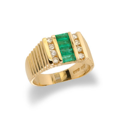 14K Yellow Gold Mens Emerald and Diamond Ring Size 10