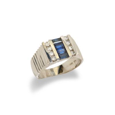 14K Gold Mens Sapphire and Diamond Ring Size 10