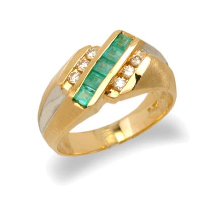 14K Gold Mens Emerald and Diamond Ring Size 11
