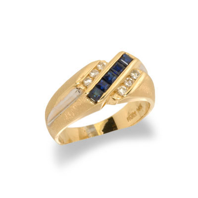 14K Gold Mens Sapphire and Diamond Ring Size 10.5