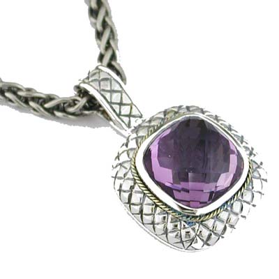 925 Sterling Silver 14K Gold Amethyst Necklace
