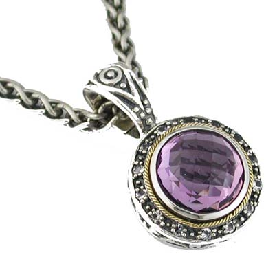 JewelryCastle 3-2338-SYN 925 Sterling Silver 14K Gold Amethyst and White Topaz Necklace