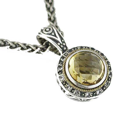JewelryCastle 3-2339-SYN 925 Sterling Silver 14K Gold Citrine and White Topaz Necklace
