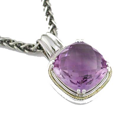 925 Sterling Silver 14K Gold Amethyst Necklace