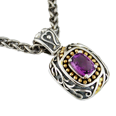 925 Sterling Silver 14K Gold Amethyst Necklace