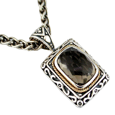 925 Sterling Silver 14K Gold Smoke Topaz Necklace
