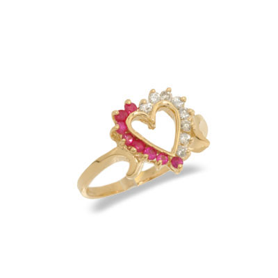 14K Gold Diamond and Ruby Heart Shaped Ring Size 6.5
