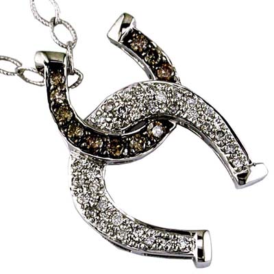 14K White Gold Diamond and Brown Diamond Horse Shoe Necklace