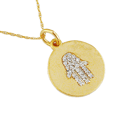 JewelryCastle 3-2300-YDN 14K Yellow Gold Diamond Chamsa Necklace