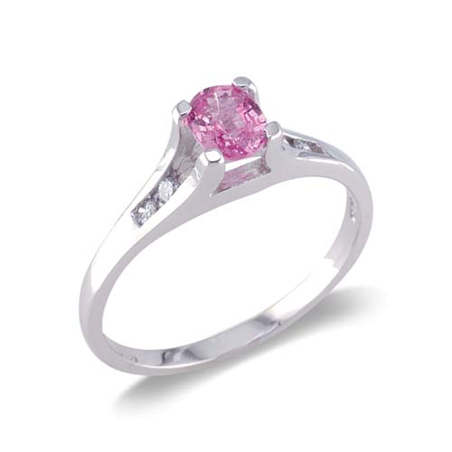 JewelryCastle 3-1141-WGR-7 14K White Gold Diamond and Pink Sapphire Ring Size 7