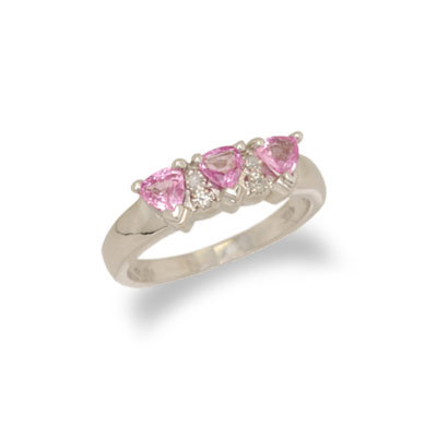 14K White Gold Trillion Cut Pink Sapphire and Diamond Ring Size 7.5