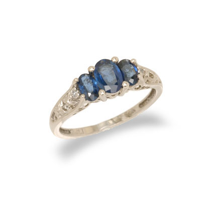 14K White Gold Diamond and Sapphire Ring Size 6