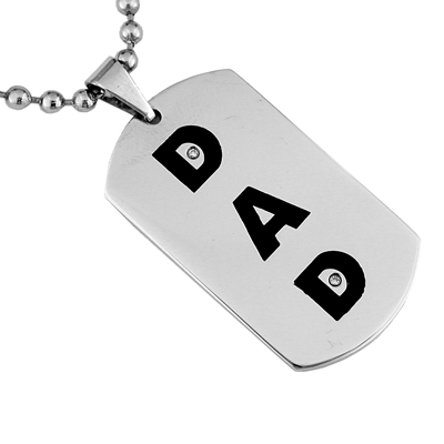 Mens Stainless Steel Diamond DAD Necklace