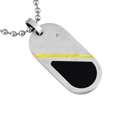 Mens Stainless Steel Diamond and Onyx Necklace