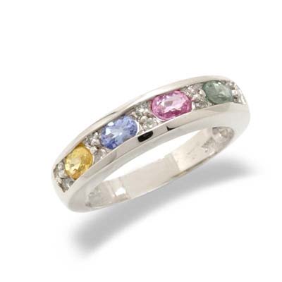 JewelryCastle 3-377-GR-7 .5 14K White Gold Diamond and Multi Gemstone Ring Size 7.5