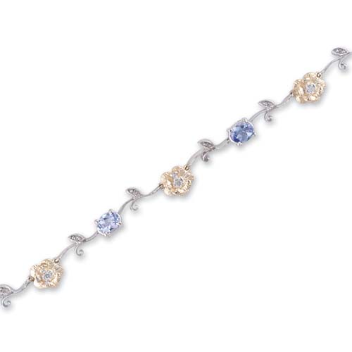 14K Two Tone Gold Diamond and Tanzanite Bracelet