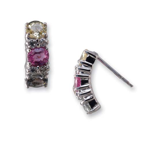 14K White Gold Multi Gemstone and Diamond Earrings