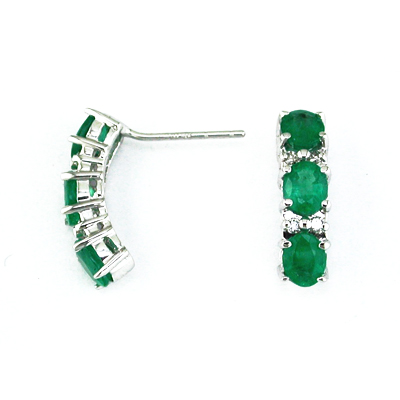 14K Gold Diamond and Three Stone Emerald Earring