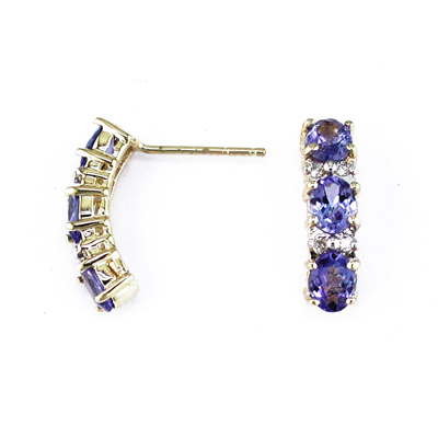14K Gold Diamond and Three Stone Tanzanite Earring