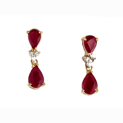 14K Gold Diamond and Ruby Earring