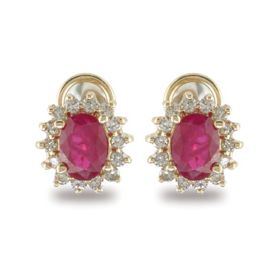 14K Gold Diamond and Ruby Earrings