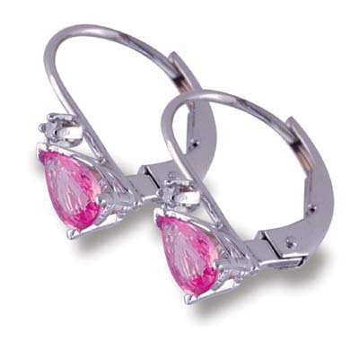 14K Gold Pear Shaped Pink Sapphire and Diamond Earrings