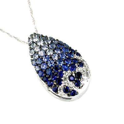 JewelryCastle 3-1614-WGN 14K White Gold Daimond and Sapphire Necklace