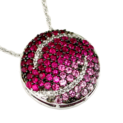 14K White Gold Diamond and Pink Sapphire Necklace