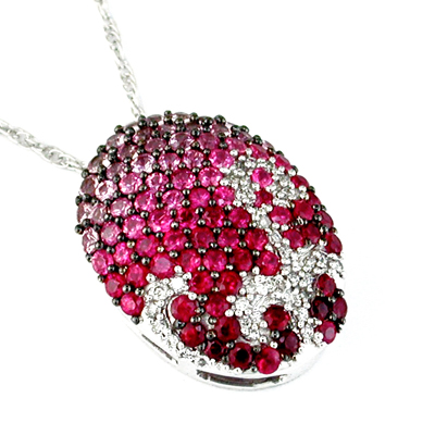 14K White Gold Diamond and Ruby and Pink Sapphire Necklace